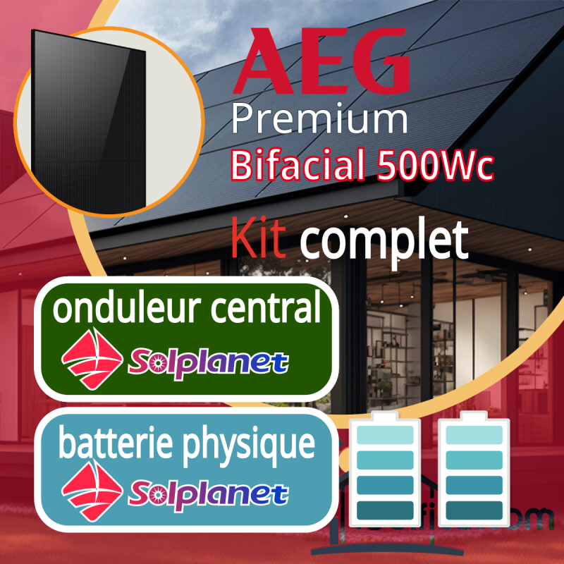 Kit photovoltaïque 3 kW AEG module 500Wc Premium avec 6 panneaux AEG Premium 500 avec onduleur central 3kVA et batteries 5.12kWh Solplanet