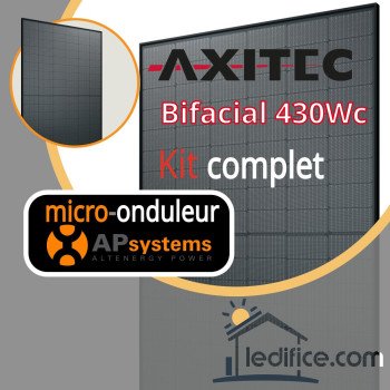 Kit photovoltaïque 2.15 kW Axitec TOPCon N-TYPE 430Wc Biverre Fond Noir avec 5 panneaux Axitec TOPCon N-TYPE 430Wc Biverre bifacial - Cadre noir Fond Noir  avec micro-onduleur APSystems