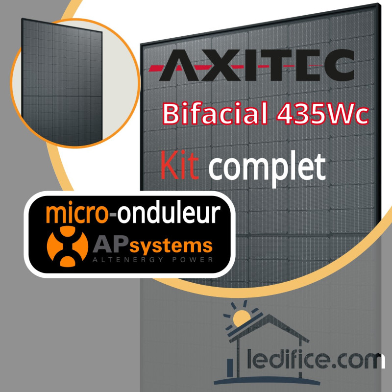 Kit photovoltaïque 2.61 kW Axitec TOPCon N-TYPE 435Wc Biverre Fond Noir avec 6 panneaux Axitec TOPCon N-TYPE 435Wc Biverre bifacial - Cadre noir Fond Noir  avec micro-onduleur APSystems