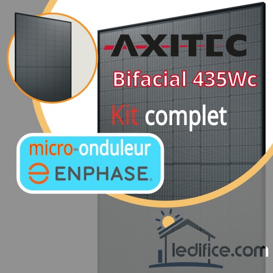 Kit photovoltaïque 1.305 kW Axitec TOPCon N-TYPE 435Wc Biverre Fond Noir avec 3 panneaux Axitec TOPCon N-TYPE 435Wc Biverre bifacial - Cadre noir Fond Noir 