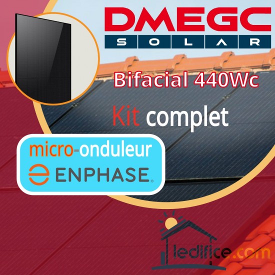 Kit photovoltaïque 2.64 kW DMEGC N-TYPE 440Wc Bi Verre Bifacial avec 6 panneaux DMEGC Module N-TYPE 440Wc Bi Verre Bifacial - Cadre noir, TRIPHASE