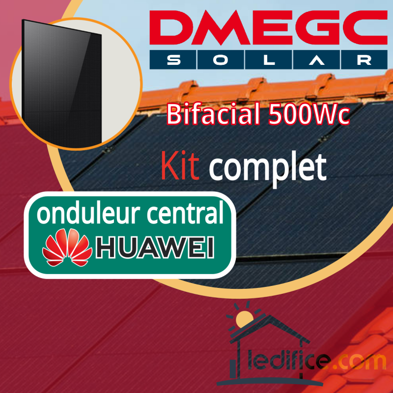 Kit photovoltaïque 15 kW DMEGC N-TYPE 500Wc Bi Verre Bifacial avec 30 panneaux DMEGC Module N-TYPE 500 Wc Bi Verre Bifacial - Cadre noir 
