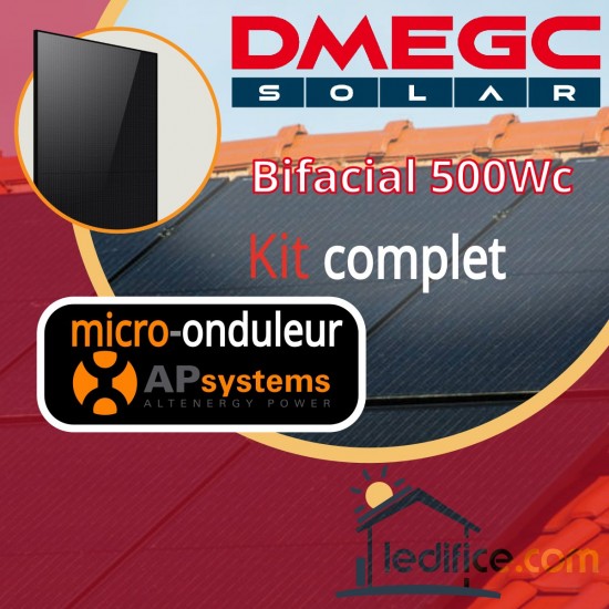Kit photovoltaïque 8 kW DMEGC N-TYPE 500Wc Bi Verre Bifacial avec 16 panneaux DMEGC Module N-TYPE 500Wc Bi Verre Bifacial - Cadre noir, TRIPHASE avec micro-onduleur APSystems