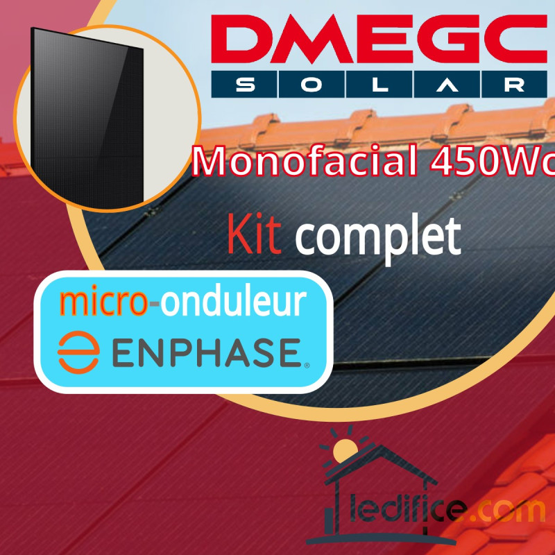 Kit photovoltaïque 4.005 kW DMEGC N-TYPE 445Wc avec 9 panneaux DMEGC Module N-TYPE 445Wc monofacial - Cadre noir Fond Blanc, TRIPHASE onduleur Enphase