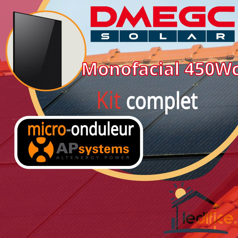 Kit photovoltaïque 1.335 kW DMEGC N-TYPE 445Wc avec 3 panneaux DMEGC Module N-TYPE 445Wc monofacial - Cadre noir Fond Blanc avec micro-onduleur APSystems