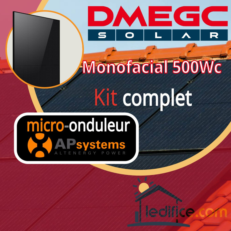 Kit photovoltaïque 11 kW DMEGC N-TYPE 500Wc Biverre Full Black avec 22 panneaux DMEGC Module N-TYPE 500Wc Bi Verre monofacial - Cadre noir Full Black avec micro-onduleur APSystems