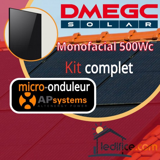 Kit photovoltaïque 5 kW DMEGC N-TYPE 500Wc Biverre Full Black avec 10 panneaux DMEGC Module N-TYPE 500Wc Bi Verre monofacial - Cadre noir Full Black avec micro-onduleur APSystems
