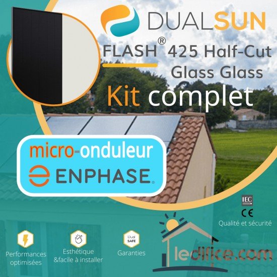 Kit photovoltaïque 2.975 kW Dualsun FLASH Half-Cut TR avec 7 panneaux Dualsun FLASH 425 Half-Cut Transparent, TRIPHASE