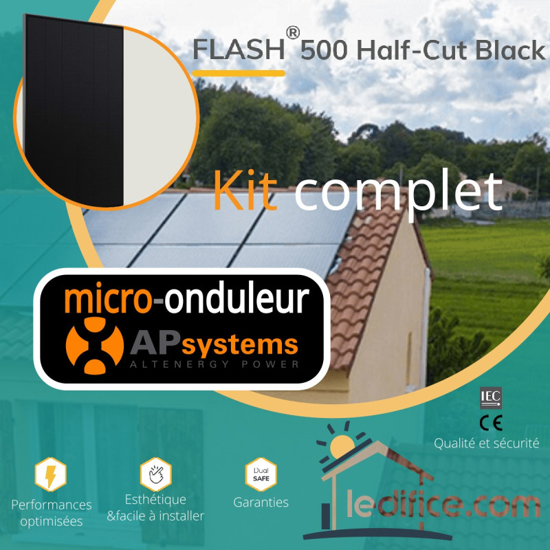 Kit photovoltaïque 2 kW Dualsun Half-Cut avec 4 panneaux Dualsun FLASH 500 Half-Cut Glass-Glass avec micro-onduleur APSystems
