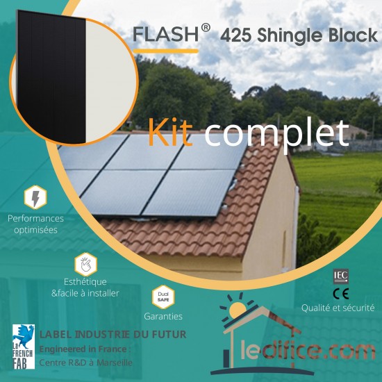 Kit photovoltaïque 5.525 kW Dualsun FLASH SHINGLE avec 13 panneaux Dualsun FLASH 425 SHINGLE Full Black, TRIPHASE