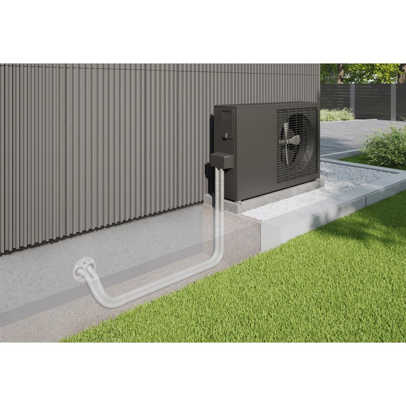 Système de tuyau double pour pompe à chaleur monobloc air/eau en inox annelé DN25, pré-isolé avec 13mm d'Aerogel avec enveloppe de protection