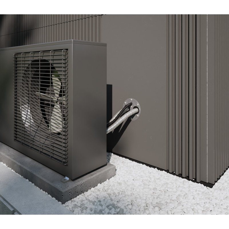 Système de tuyau double pour pompe à chaleur monobloc air/eau en inox annelé DN25, pré-isolé avec 13mm d'Aerogel avec enveloppe de protection