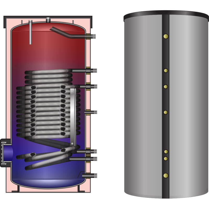 Ballon préparateur ECS spécial PAC, solaire ou pompe à chaleur, haute performance, HLS-Plus 150, avec simple registre de chauffe surdimensionné pour Pompe à Chaleur