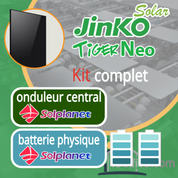 Kit photovoltaïque 2.7 kW Tiger Neo avec 6 panneaux Tiger Neo 450 avec onduleur central 3kVA et batteries 10.24kWh Solplanet