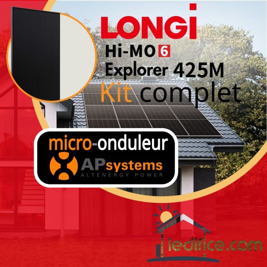 Kit photovoltaïque 8.925 kW LONG Explorer 425 avec 21 panneaux LONGI Hi-Mo 6 Full Black avec micro-onduleur APSystems