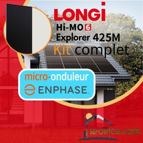 Kit photovoltaïque 8.925 kW LONGI Explorer 425 avec 21 panneaux LONGI Hi-Mo 6 Explorer Full Black 425Wc  onduleur Enphase