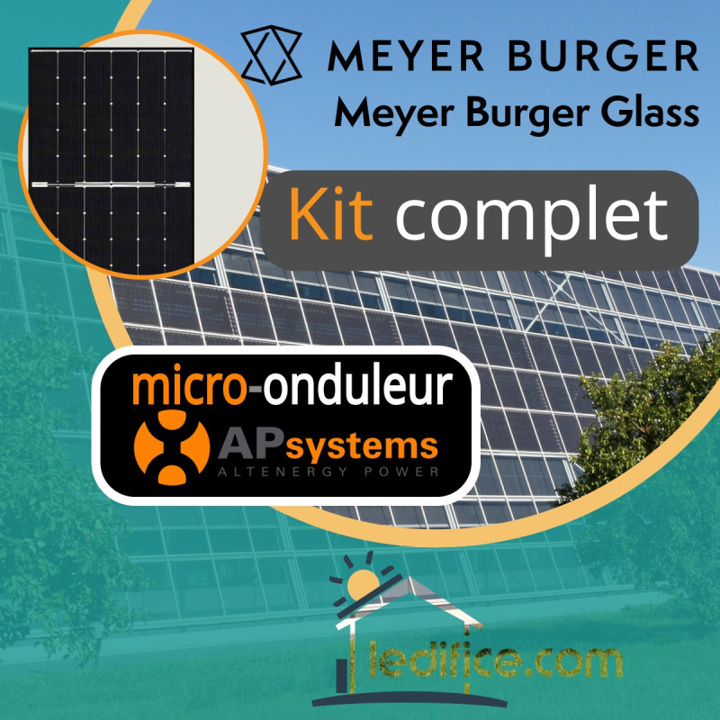 Kit photovoltaïque 1.125 kW Meyer Burger HJT 375Wc Bi Verre Bifacial avec 3 panneaux Meyer Burger Module mono n-Si, 375Wc hétérojonction HJT avec SWCT™ bifacial - Cadre noir  avec micro-onduleur APSystems