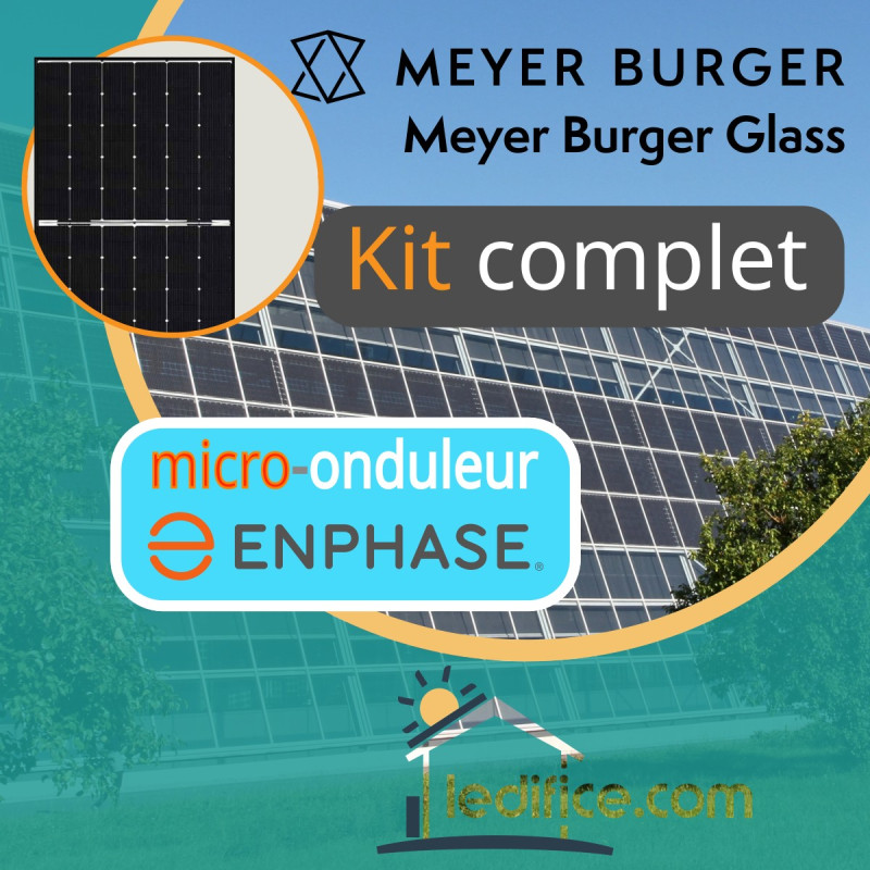 Kit photovoltaïque 9 kW Meyer Burger HJT 375Wc Bi Verre Bifacial avec 24 panneaux Meyer Burger Module mono n-Si, 375Wc hétérojonction HJT avec SWCT™ bifacial - Cadre noir, TRIPHASE
