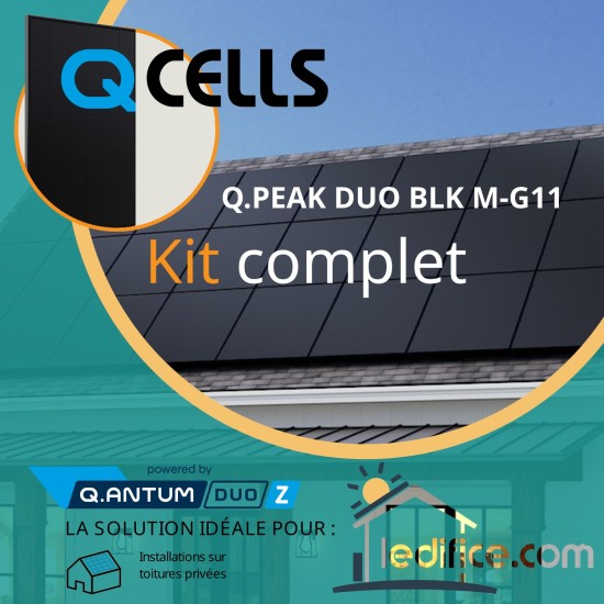 Kit photovoltaïque 4.29 kW Q-CELLS Q.Peak G11 avec 11 panneaux Q-Cells G11 390Wc , Full Black, TRIPHASE