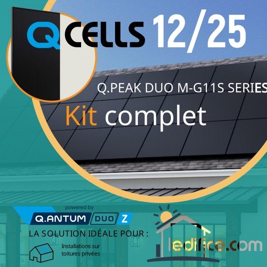 Kit photovoltaïque 2.43 kW Q-CELLS  Q.Peak Q.ANTUM G11 405 FB avec 6 panneaux Q-Cells  Q.Peak Q.ANTUM  G11 405Wc , Full Black, TRIPHASE