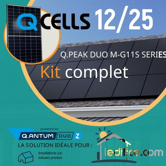Kit photovoltaïque - 4,565 kW avec 11 panneaux QCells 415Wc G11S Mono Cadre noir - Garantie 12/25 ans 