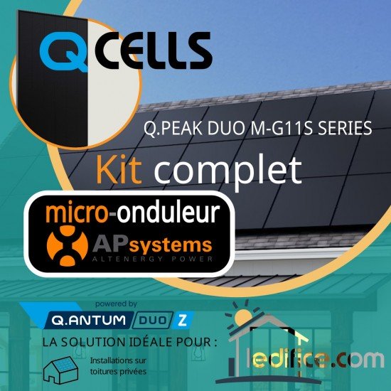 Kit photovoltaïque 7.695 kW Q-CELLS Q.Peak Q.ANTUM DUO G11 405 FB avec 19 panneaux Q-Cells  Q.Peak Q.ANTUM  G11 405Wc , Full Black  avec micro-onduleur APSystems