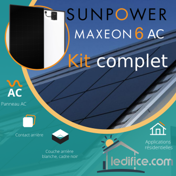 Kit photovoltaïque 2.075 kW SUNPOWER Maxeon 6 AC Full Black avec 5 panneaux Sunpower Maxeon 6 AC 425Wc , Full Black, micro-onduleur Enphase IQ7-A incorporé onduleur Enphase