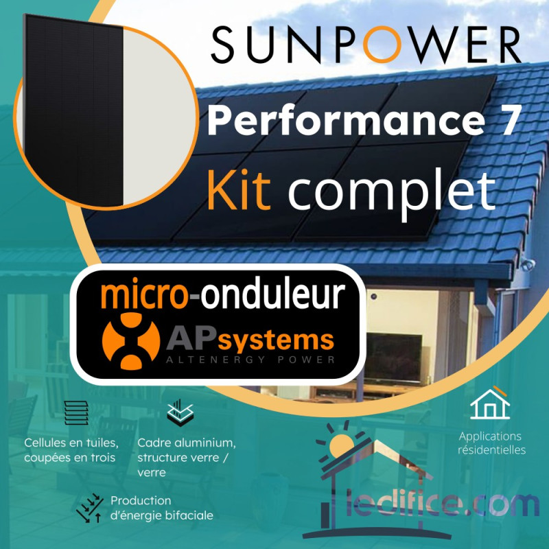 Kit photovoltaïque 9.9 kW SUNPOWER Performance 7 Bifacial avec 22 panneaux Sunpower Performance 7 450Wc Biverre Bifacial avec micro-onduleur APSystems