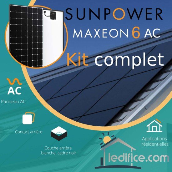 Kit photovoltaïque 2.975 kW SUNPOWER Maxeon 6 AC avec 7 panneaux Sunpower Maxeon 6 AC 425Wc , Cadre Noir, micro-onduleur Enphase IQ7-A incorporé, TRIPHASE