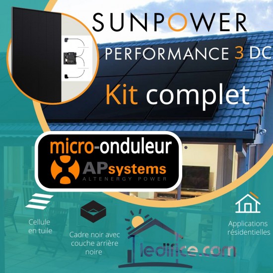 Kit photovoltaïque 2.05 kW SUNPOWER Performance 6 DC avec 5 panneaux Sunpower Performance 6 DC 410Wc , Full Black  avec micro-onduleur APSystems