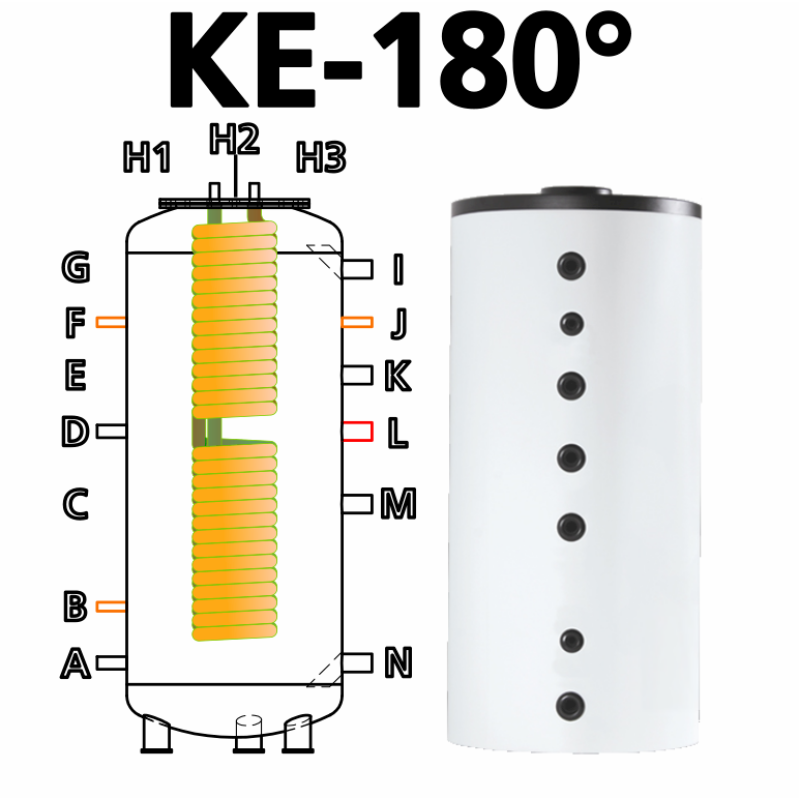 Ballon tampon combiné multifonctionnel hygiénique à production instantanée d'eau chaude sanitaire KE 500, anti-légionelle, volume 500 litres avec 29 litres d'ECS instantanée, sans serpentin additionnel