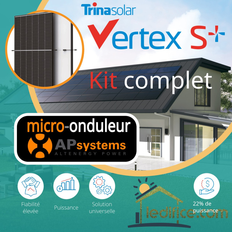 Kit photovoltaïque 9 kW TRINA SOLAR Vertex S  avec 18 panneaux Trina Solar 500 Wc, cadre Noir avec micro-onduleur APSystems