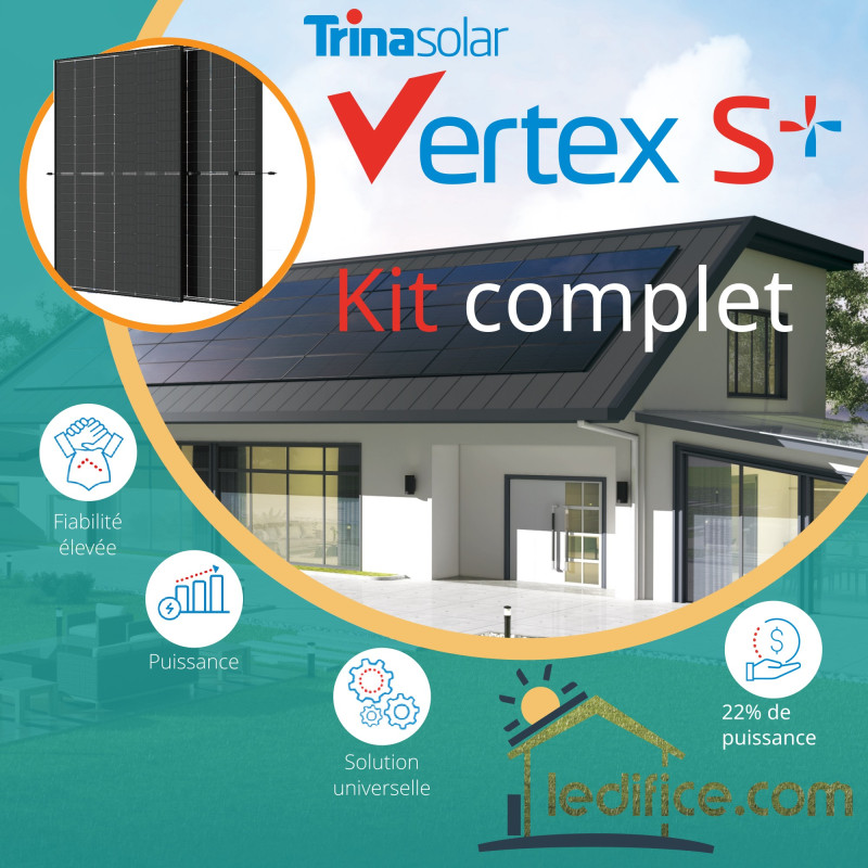 Kit photovoltaïque 1.275 kW TRINA SOLAR Vertex S  avec 3 panneaux Trina Solar Vertex S  425 Wc, Bi-Verre Bi-facial, TRIPHASE