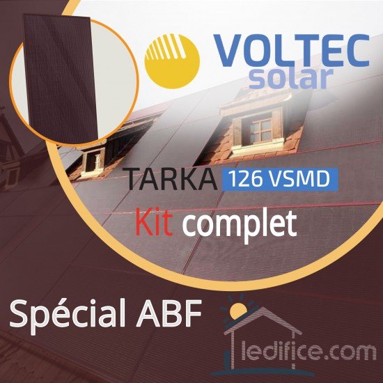 Kit photovoltaïque 1.775 kW Voltec module spécial ABF 355Wc couleur rubis noir RAL3007 avec 5 panneaux Voltec Tarka ABF 355, TRIPHASE