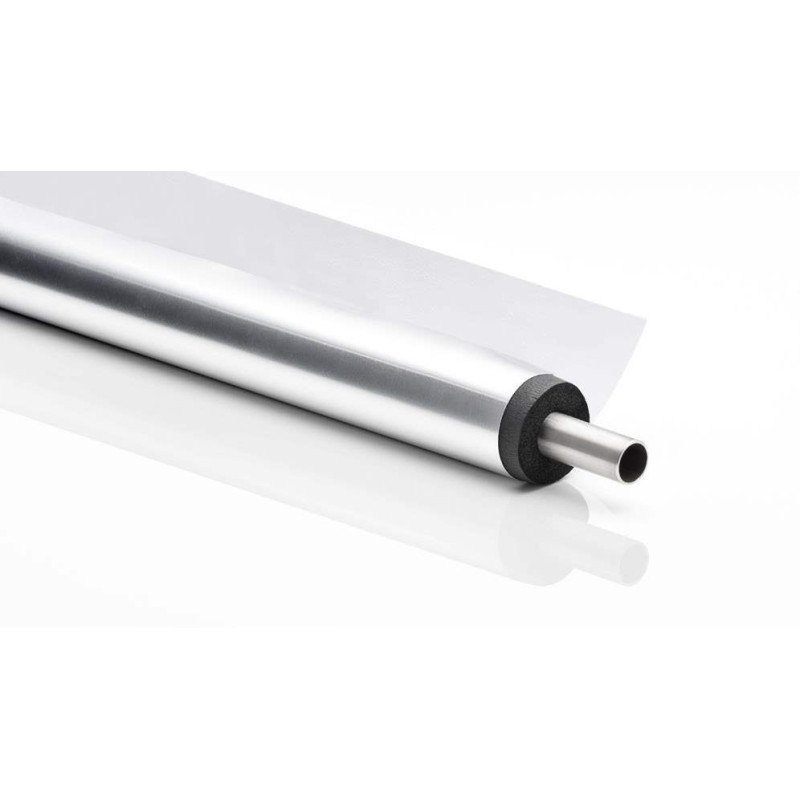                     INSUL-TUBE® Cover Silver 13mm, manchon d'isolation thermique souple en mousse à cellules fermées à base de caoutchouc fendu avec revêtement PVC finition alu, pour tuyaux de chauffage et d'eau chaude sanitaire